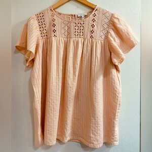 Ella Moss Peach Eyelet Cotton Top Small